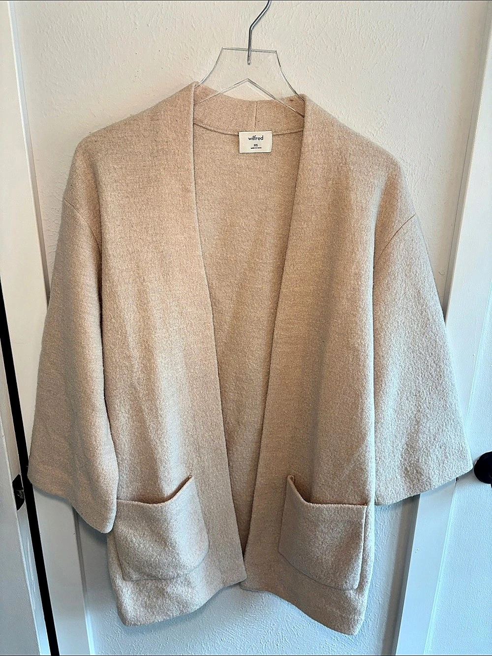 Wilfred Unwind Cardigan Wool Open Front Cape in Brown